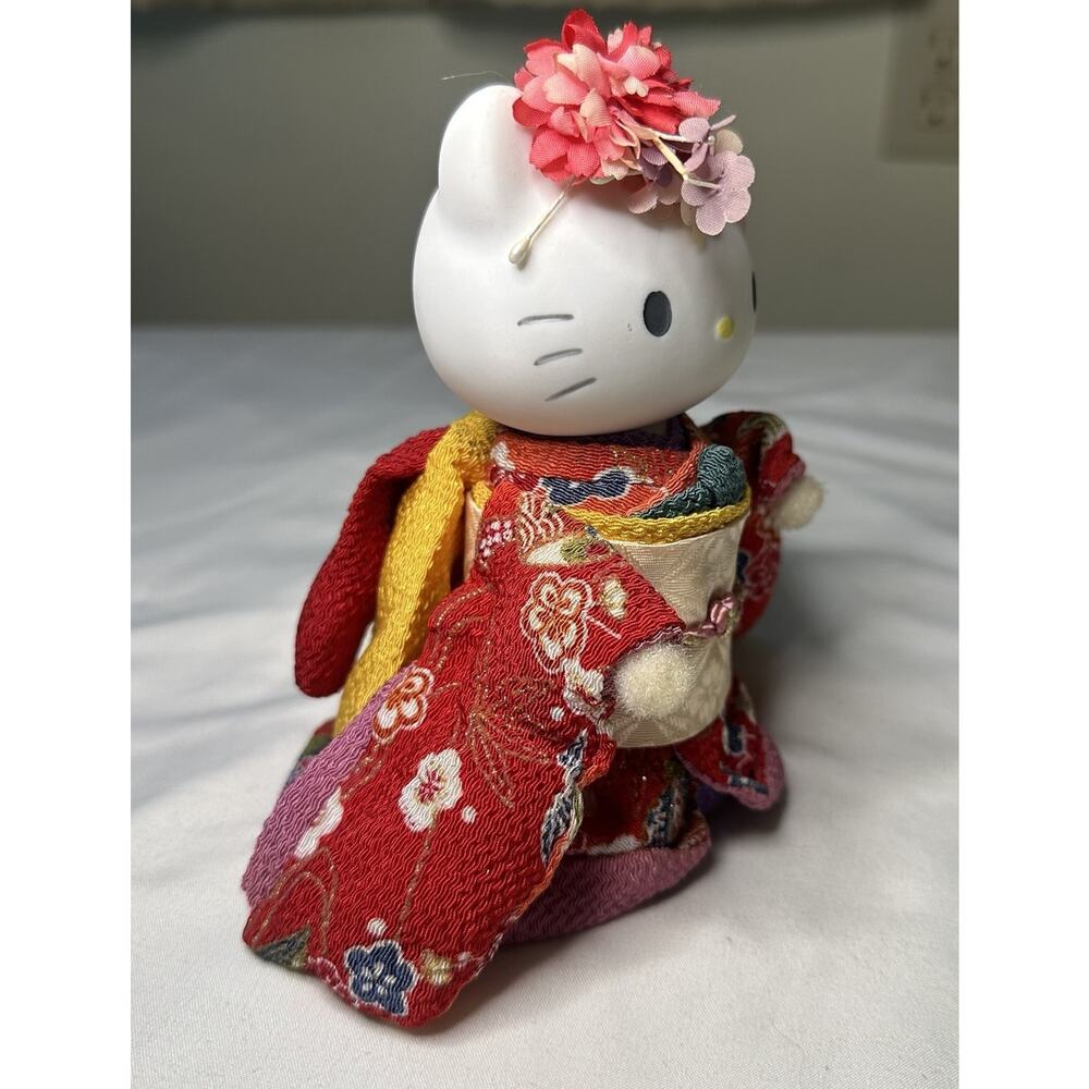 Vintage 2001 Sanrio Hello Kitty Ceramic Red Kimono Figurine Floral Japan Rare 6” - Picture 9 of 11